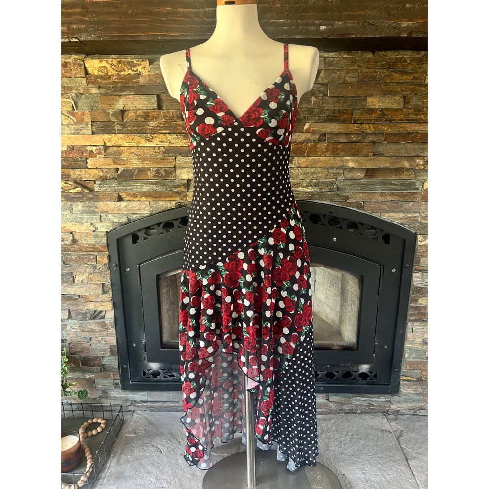 Betsey Johnson Rose Floral Polkadot Dress Large